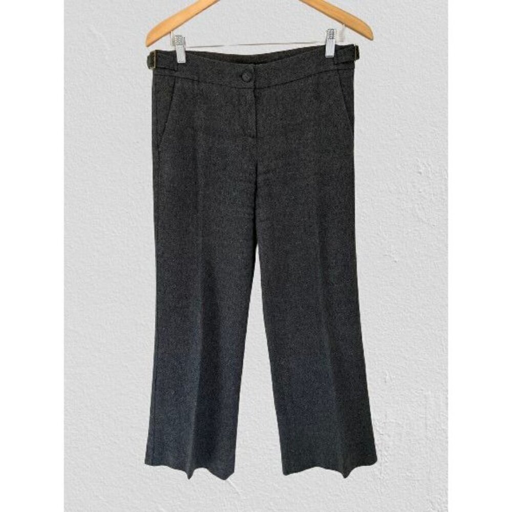 THEORY Wool Blend Trousers Heather Gray Site Buckles Wide Leg Size 8